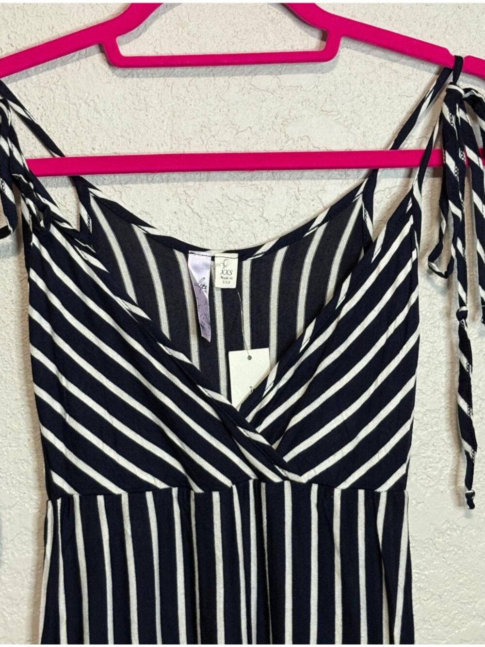 Striped Navy & White Maxi Dress With Adjustable Tie Straps XXS - Picture 4 of 12